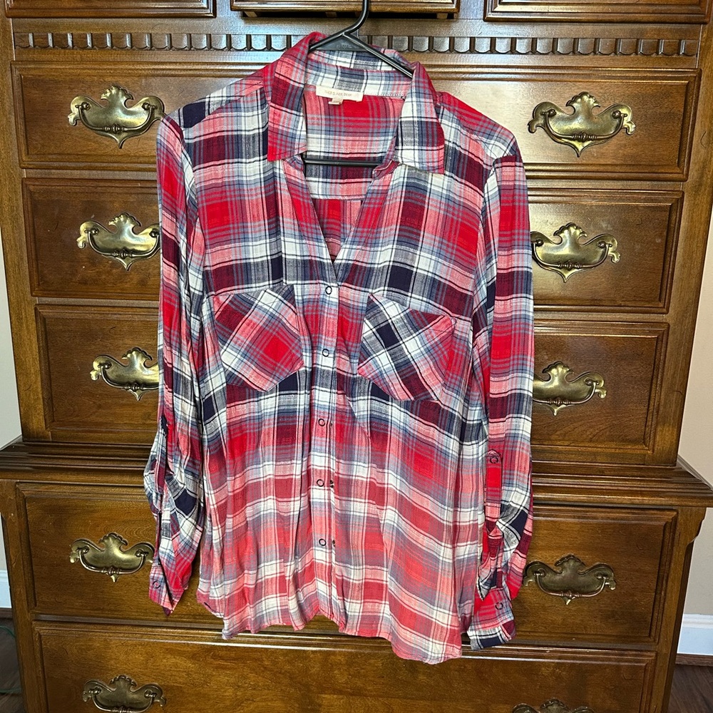 Red and Blue Plaid Button-Up Shirt